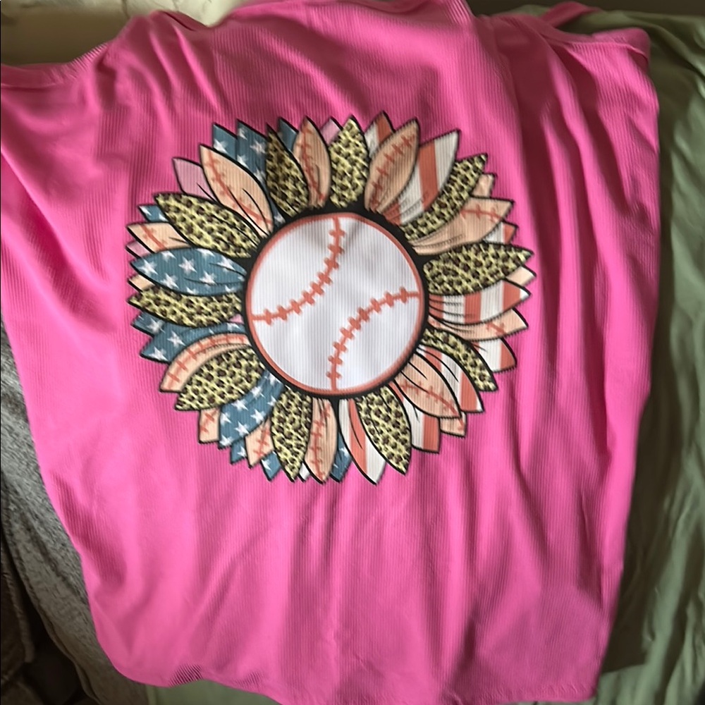 Pink women’s Baseball Graphic T-Shirt heat pressed
